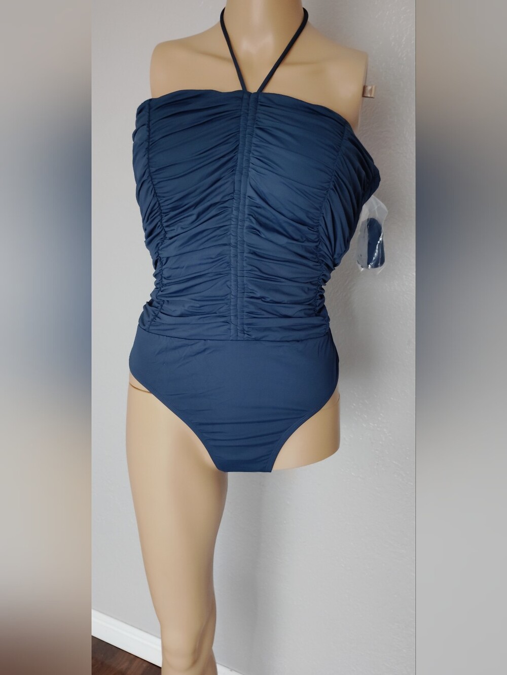 Jantzen Front Shirred Tummy Control One Piece Swimsuit Azure Blue Sz 14.